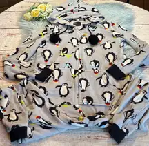 Free Press Fleece Penguin Onsie Hooded Zip Up sz M