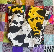 SheIn Black & Yellow Cow Print High Waist Wide Leg Jeans Size XS Streetwear Rave