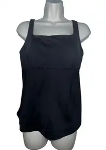 Lands End Black‎ Tummy Control Square Neck Tankini SWIM TOP Size 10 DDD 522667