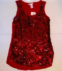 Design History red sequin sleeveless tee shirt top. Size Medium. NWT.