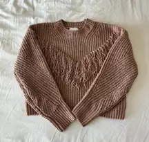 Beige Chunky Open Knit Fringe Detail Sweater