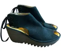 Fly London Peep Toe Lace Up Wedge Sandals Nubuck Suede Size 36 5.5 Women's