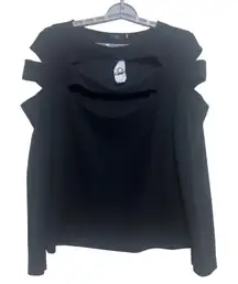CBR Black Cutout Cold Shoulder Long Sleeve Top Size L Cotton Spandex