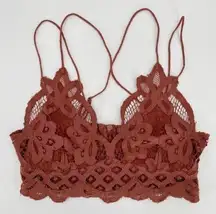 Free People Smocked Adella Lace Racerback Boho Bralette Rust Small Bra