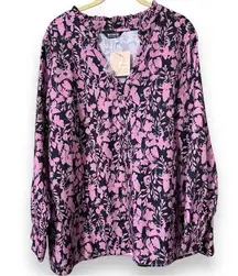 BLOOMCHIC women’s pullover faux button up blouse size 14-16 purple and black