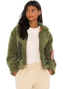 ALPHA INDUSTRIES Sherpa utility jacket in sage and emergency orange small