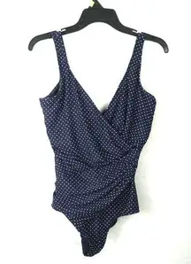 Miraclesuit One Piece Swimsuit Polka Dot Ruched Wrap Bathing Suit Size 12DD