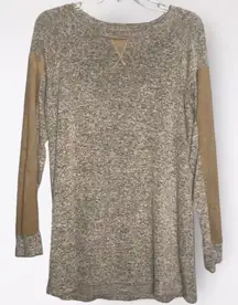 Soft Surroundings Heathered Tan & Faux Suede Long Sleeve Round Neck Soft Tunic S