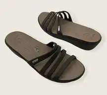 Crocs Rhonda Brown Strappy 2" Wedge Slip On Foam Slide Sandals 14706 10