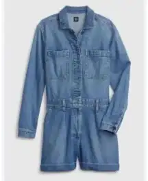 GAP | NWT Denim Utility Romper Washwell Long Sleeve Shorts Jumpsuit | Size 8