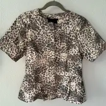 BCBG MAX AZRIA 'Davie' Leopard-Print Short-Sleeve Jacket (Beige Combo) Sz Medium