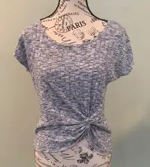 W5 Knit Short Sleeve Twist Front T-Shirt Blue and White Marled Women’s Small