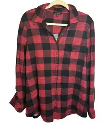John Mark Blouse Women's Size Medium Plaid Flannel Button Down Red Black