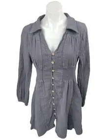 Heyson Gray Long Sleeve Collared V-Neck Button Down A Line Mini Dress Size S