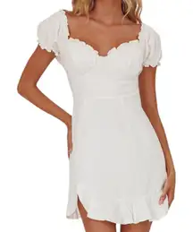 Selfie Leslie Milkmaid Ruched Bust Puff Sleeve Mini Dress White Size Small