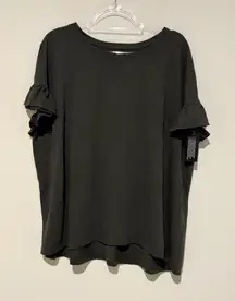 Logo Lori Goldstein Ruffle Sleeve Top grey size large