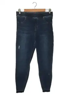 Spanx Jeans Womens XL Distressed Denim High Rise Elastic Waist Jeggings Blue