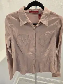 Gloria Vanderbilt Tan Corduroy Long Sleeve Studded Snap Womens M Shirt NWT