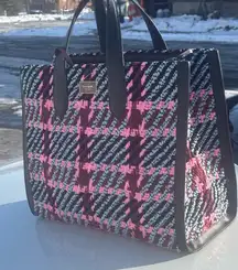 Kate Spade Manhattan Woven 
pink & black Tweed Plaid Large Tote