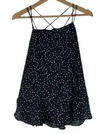Loft Cami Tank Top Womens M Black White Floral Print Strappy Flowy Whimsigoth