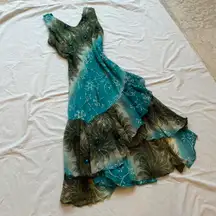 new with tags bead sequin rhinestone floral ruffle midi maxi length dress