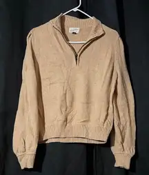 Universal Thread Women's Medium 1/4 Zip Yellow Brown Pullover Soft Knit Sweater