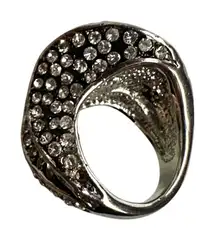 Silver-Tone Rhinestone Wave Statement Ring