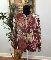 Chico’s Women Sz 1 Printed Bumper Jacket Size Full Zipper Front Boho High Neck