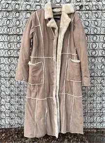 Big Chill Faux Shearling Leather Patchwork Penny Lane Full Length Trench Coat