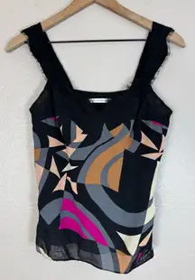 Vintage 2008 DVF Diane Von Furstenberg Silk Printed Lace Trim Camisole size S