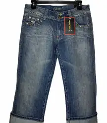J-Star Cropped Jeans‎ Size 5/6 Camo Embellished Womens New Denim Blue 30X22