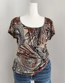 Vintage Y2K Van Heusen Brown Paisley Stretch Empire Waist Scoop Neck Top M