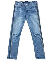 Pilcro Anthropologie Women's Sz 26 Blue Side Stripe Slim Boyfriend Crop Jeans