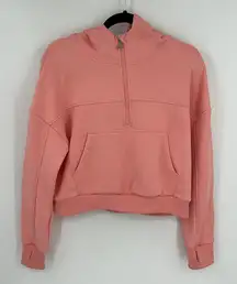 Pink Cropped Quarter Zip Hoodie‎ Fleece Lined Thumbholes Athletic