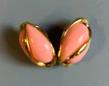 Vintage Clip-on Earrings Pink Gold Oval