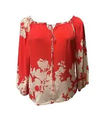 Alice Olivia Floral Top, Ruffled Neckline, Long Sleeve , Size Extra Small