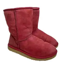 UGG Classic Short 5825 Leather Sheepskin Lined Winter Boots Red‎ W7 Warm 7