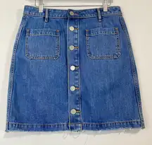 Outlet Women’s Button Down Denim Mini Raw Hem Skirt Medium Wash Size 6