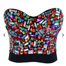 🆕 CHARMIAIR NWT Colorful Rhinestone Push-up Bra Clubwear Party Bustier 3…