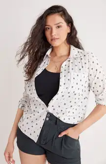 Maeve Anthropologie Clip Dot Relaxed Button Down White Black Size 4