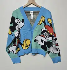 Mickey & Co Disney Mickey Mouse Cropped Sweater Cardigan Blue Green Colorblock L