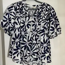 JODIFL Navy and White Ruffled Bib Collar Blouse Size M