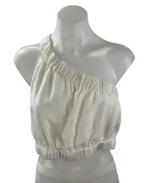 NEW Abercrombie & Fitch White Linen One Shoulder Sleeveless Tank Crop Top Size M