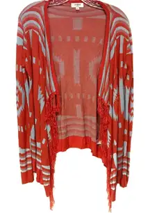Umgee orange tribal print fringed‎ cardigan medium