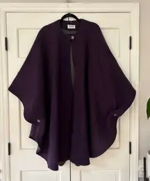 Vintage Peter James Purple Wool Cashmere Cape Buttons Coat Wrap Poncho One Size