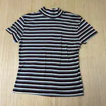 Eye Candy Multicolored Striped T-Shirt Top Mock Neck Size Juniors Large