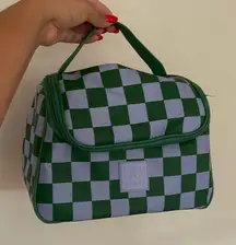 Checkerboard Cosmetic Bag in Green and White