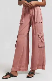Anthropologie Pilcro Beach Cargo Pants Coral Linen Blend Wide Leg Women 25 Tall