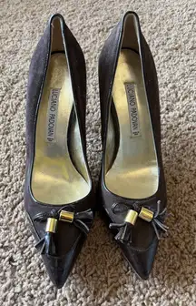 Luciano Padovan Chocolate Brown Suede Patent Leather Tassel Heels Italy EU 37 7