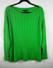 Tommy Hilfiger Women’s XL Cable Knit Sweater Bright Green 100% Cotton Crewneck